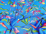 Льон натуральний, класичної якості. Квітковий малюнок на яскраво синьому фоні №1756, фото 2