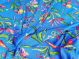 Льон натуральний, класичної якості. Квітковий малюнок на яскраво синьому фоні №1756, фото 3