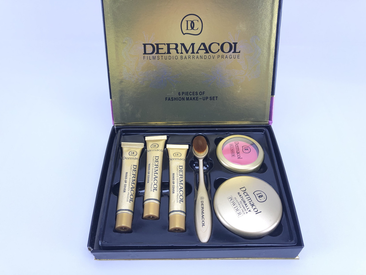 Косметичний набір Dermacol 6 in 1. 00-1 Пудра, румянка, 3 тональні крему і кисть-щіточка