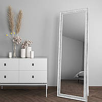 Напольное зеркало в полный рост 182х62 Black Mirror в белой раме с серебряной патиной в магазин
