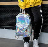 Дитячий лаковий голограмний рюкзак, що блискучий відбиває рюкзачок для дівчаток рожевий сріблястий синій Сріблястий, фото 6