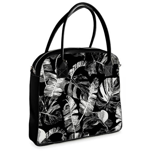 Сумка жіноча велика Oxford Чорно-біле тропічне листя 32x30x9 см (OXF_21M002_BL), фото 1