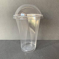 Стакан пластиковый с купольной крышкой С ОТВЕРСТИЕМ 400 мл с 8 гранями для напитков 100 штук в упаковке