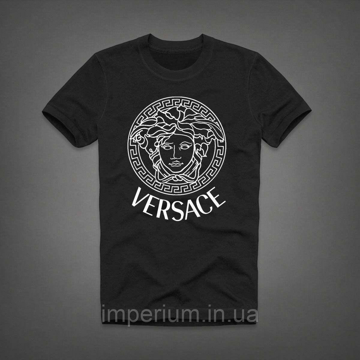 Чорна футболка Versace | версаче біле лого