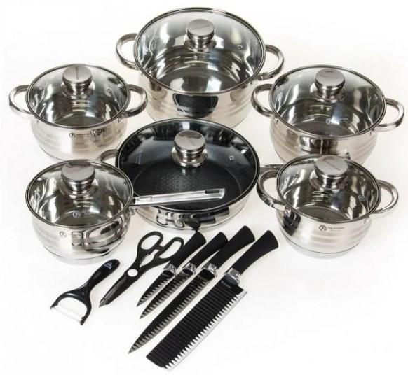 Набор посуды из нержавеющей стали Top Kitchen TK-00010 + набор ножей 18 предметов