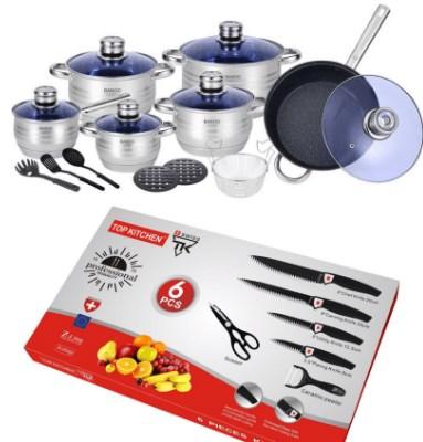 Набір посуду з неіржавкої сталі Top Kitchen TK-00099 + набір ножів 23 предмети