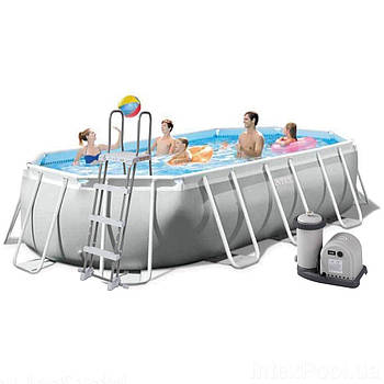 Басейн каркасний овальний (503-274-122 см, 13365 л, сходи, фільтр) Intex 26796 NP Сірий