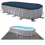 Басейн каркасний овальний (503-274-122 см, 13365 л, сходи, фільтр) Intex 26796 NP Сірий, фото 4
