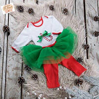 Детский новогодний комплект для девочки: бодик| юбка из фатина и лосины на Новый год Sweet Caramel Белый.Топ!