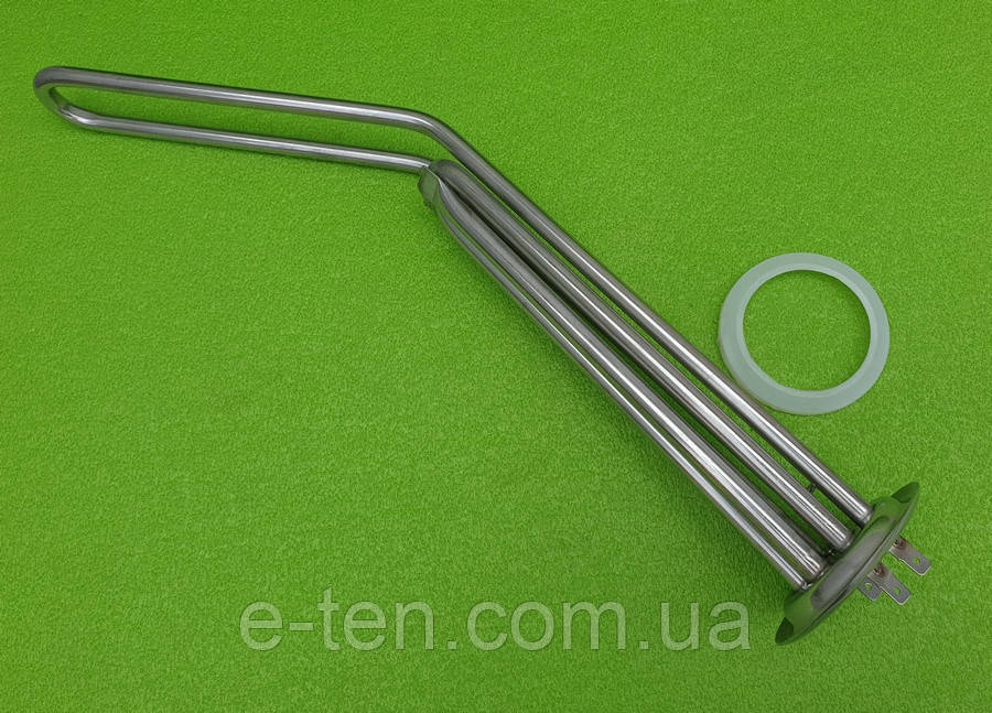 Тен ВИГНУТИЙ для бойлери 2000 W (на фланці Ø72мм) з нержавійки / з 2 трубками під термостати, фото 1