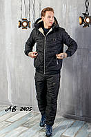 Модный мужской зимний дутый спортивный костюм куртка на молнии брюки с карманами черный