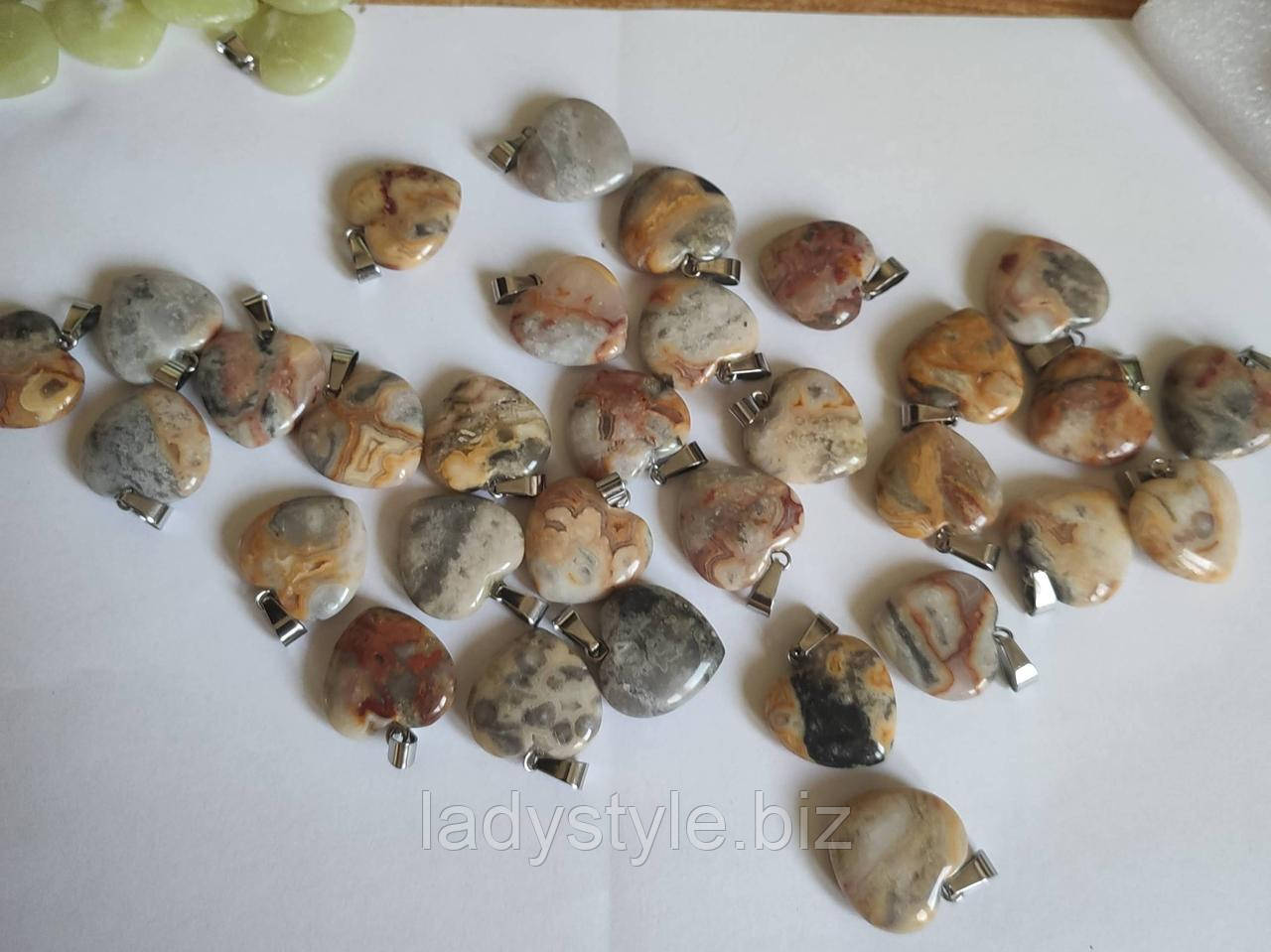 Кулон, підвіс сердечко з пейзажної яшми на шнурку, фото 1