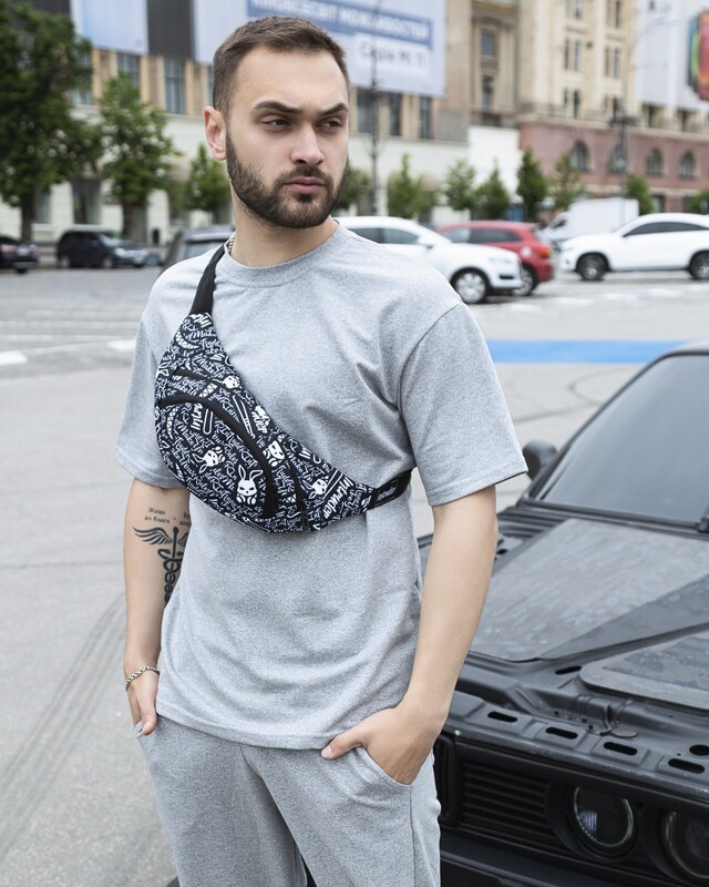 Бананка унісекс з двома відділеннями чорно-біла Bunny, фото 1