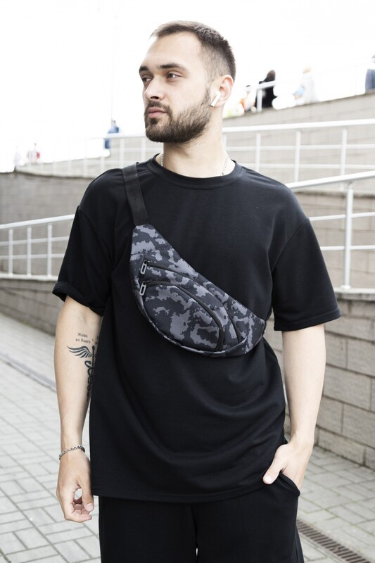 Поясна сумка Intruder камуфляжного забарвлення сіро-чорна, фото 1