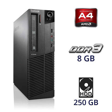 Системний блок Lenovo ThinkCentre M78 DT / AMD A4-5300B (2 ядра по 3.4 GHz) / 4 GB DDR3 / 250 GB HDD, фото 1