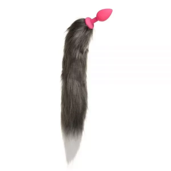 Силіконова рожева анальна пробка з хвостом Єнот Raccoon Tail S