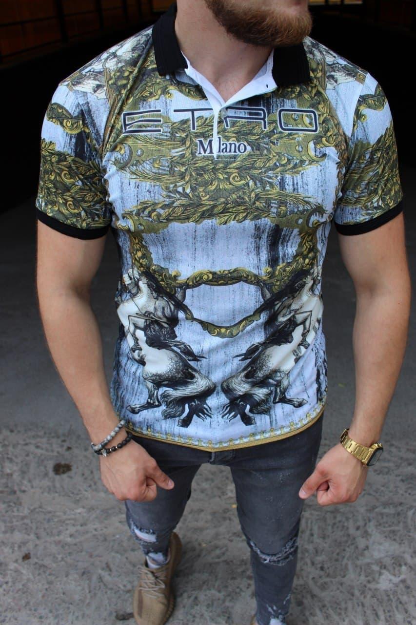 Чоловіча футболка поло Etro M817 сіра, фото 1