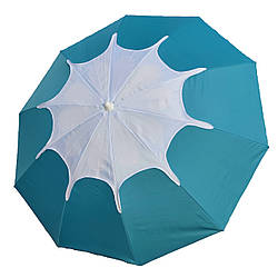 Якісний пляжний зонт 2,0 м з клапаном від вітру, 10 спиць, чохол, щільна тканина + БУР у подарунок! Бірюзовий