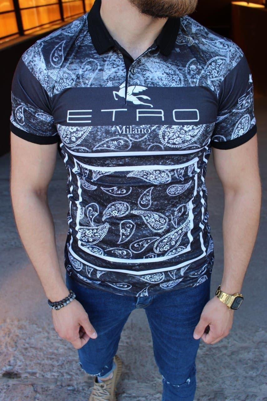 Чоловіча футболка поло Etro M818 чорна, фото 1