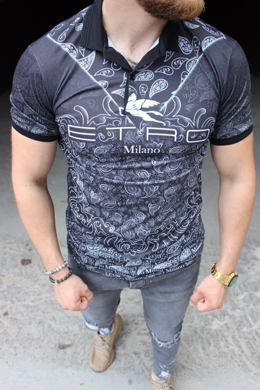 Чоловіча футболка поло Etro M819 темно-сіра, фото 1