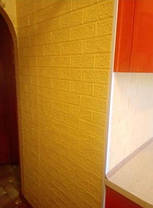 3D панель самоклеюча 70*77*0,5 см Шпалери під декоративну цеглу Самоклейка Золотий 3Д, фото 4