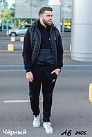 Крутой мужской зимний спортивный костюм тройка жилет, батник и брюки Nike черный