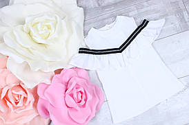 Стильна блуза шкільна із софту з рюшем для дівчаток 6-9 років, колір білий