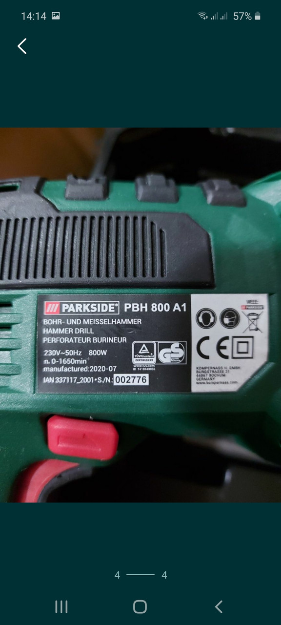 Перфоратор Parkside PBH 800 A (1435784446) ᐉ — Купити 1 на Доставка BIGL.UA Зручна