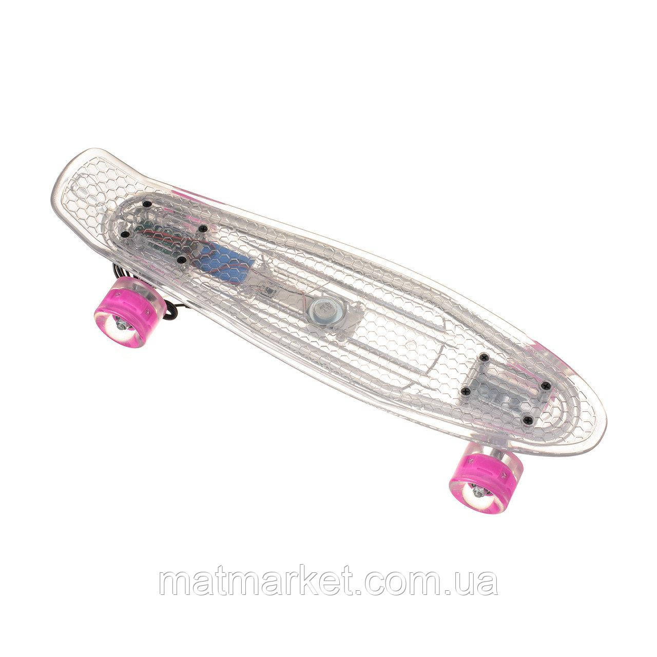 Пенніборд-скейт 850, світна дека, колеса PU ЗВІТНІ. Колір білий, фото 1