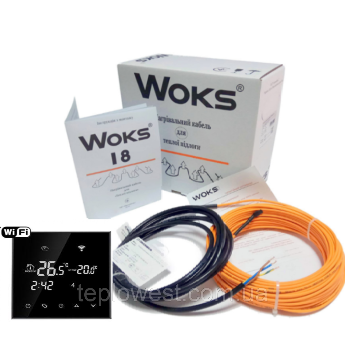 Нагрівальний кабель Woks – 18 810 Вт ( 44 м.) з терморегулятором Ecoset BHT-800 WI-FI