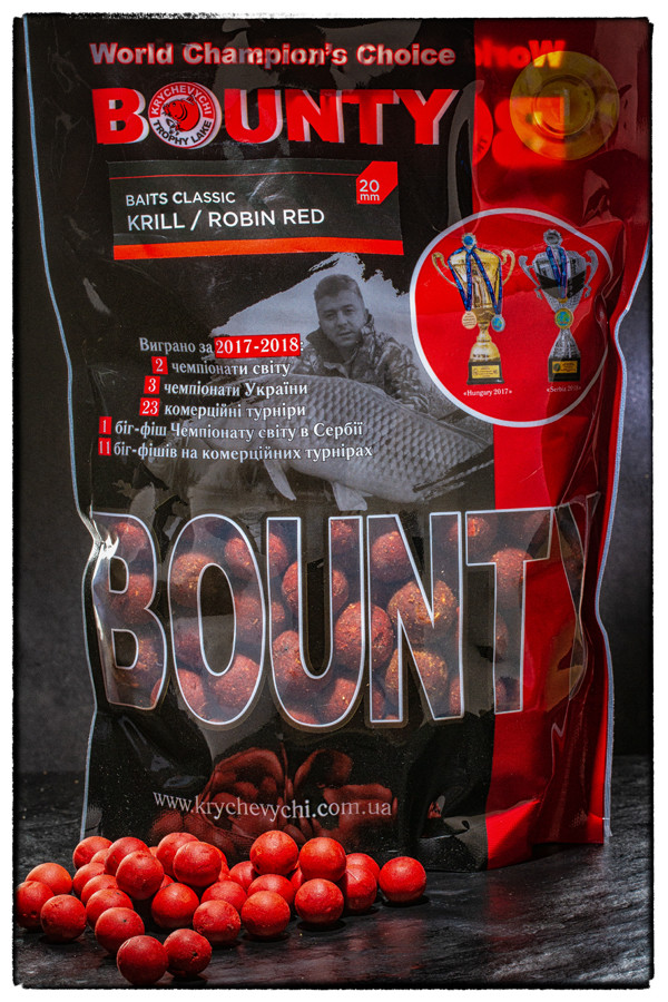 Бойли прикормочні пилящі BOUNTY KRILL / ROBIN RED, фото 1