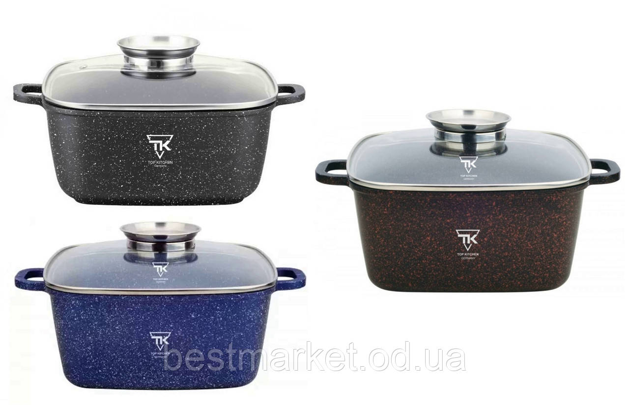 Казан Квадратний з Гранітним Покриттям і Кришкою TK00055 Top Kitchen 24 см Кольори в Асортименті