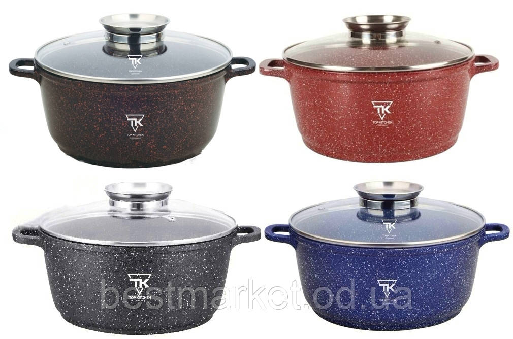 Казан Круглий з Гранітним Покриттям і Кришкою TK00053 Top Kitchen 28 см Кольори в Асортименті