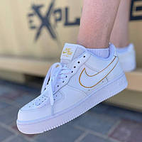 Кроссовки женские Nike Air Force 1 White/Gold белые кросы найк аир форс повседневные