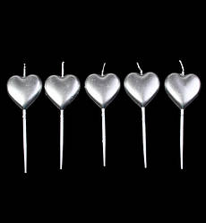 Свічки в торт "Heart", колір срібло, набір 5 шт