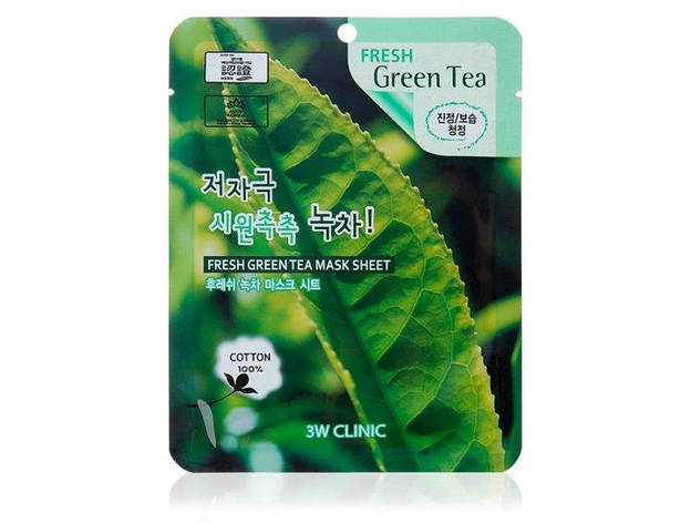 Тканинна маска для обличчя з екстрактом зеленого чаю"3W Clinic Fresh Green Tea Mask"(370013), фото 1
