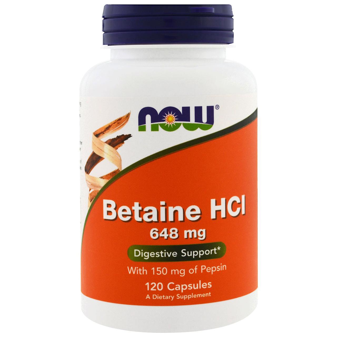 Бетаїн гідрохлорид NOW Foods BETAINE HCI 648мг 120 капсул, фото 1