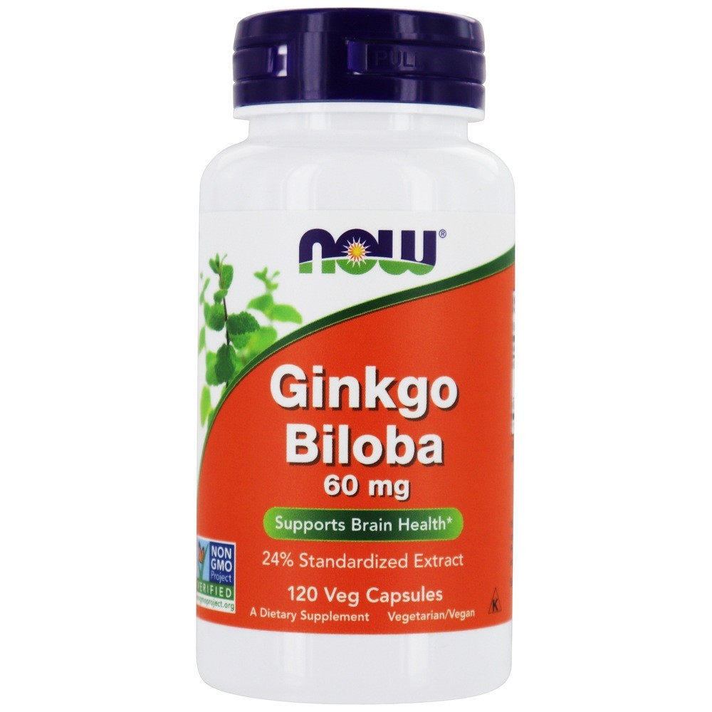 Гинко билоба NOW Foods GINKGO BILOBA 60 mg 120 капсул EXP 7/25 року включно, фото 1
