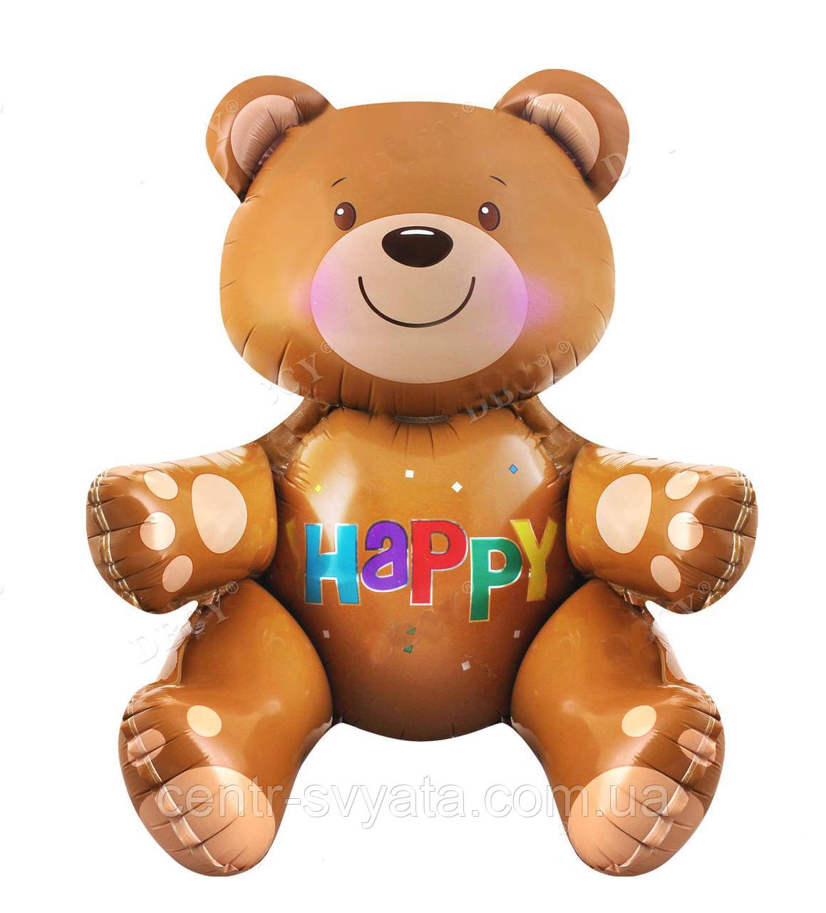 Фольгована кулька КНР (70х57 см) Ведмедик "Happy" 3D коричневий