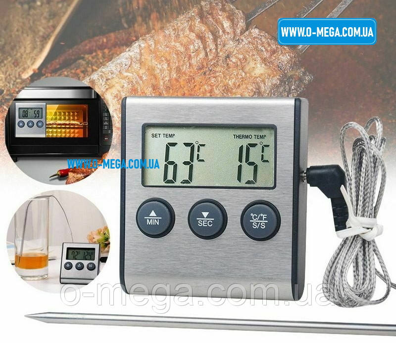 Термометр улучшенный с выносным щупом для мяса Digital Cooking Thermometr (Timer) улучшенная модель - фото 6 - id-p1435965735