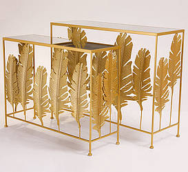 Набір консольних столів із дзеркальною стільницею Перо золотий (2шт)   60615