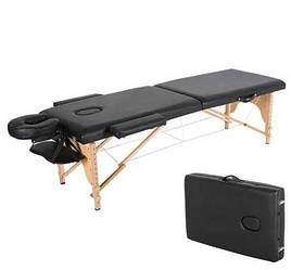Переносний масажний стіл складаний 2-х секційний дерев'яний PREMIERE (PVC) масажна кушетка портативна Чорний