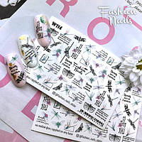 Слайдер-дизайн Комахи Водні Наклейки метелики на нігті Бабка для манікюру Fashion Nails W114