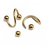 Пірсинг сережки золотиста спіраль 1,6 мм із кульками, фото 2