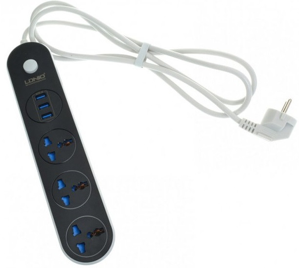 Подовжувач мережевий Ldnio SC3301, 3USB, 3 розетки, 1.6 м, чорно-білий Уцінка, фото 1