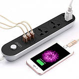 Подовжувач мережевий Ldnio SC3301, 3USB, 3 розетки, 1.6 м, чорно-білий Уцінка, фото 4