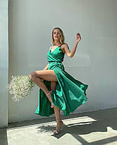 Сукня міді жіноча красива з шовку із запахом на грудях з поясом різні кольори Sms6067, фото 2