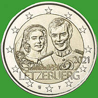 Люксембург 2 євро 2021 р. 40-річчя весілляопанда Анрі та 53-горілині Марії-Терези (релєф)