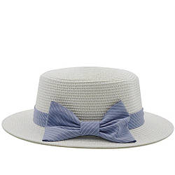 Доросла солом'яний капелюшок світлий беж з блакитним бантом