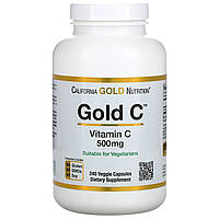 Витамин C 500 мг California Gold Nutrition Vitamin Gold C аскорбиновая кислота 240 вегетарианских капсул